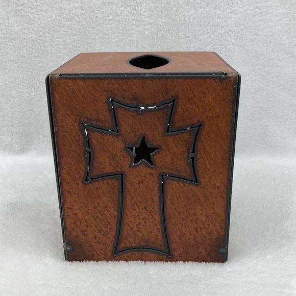 Rustic Cross Tissue Box Cover Heavy Metal 5.5” - Picture 5 of 11